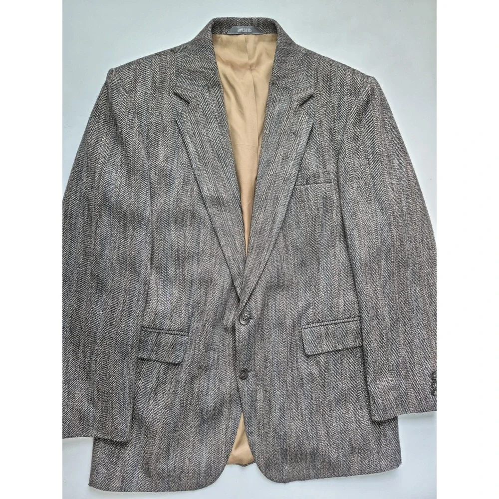 Haggar Imperial Vintage 41R Gray Wool Blazer 2 Button Sport Coat Herringbone USA